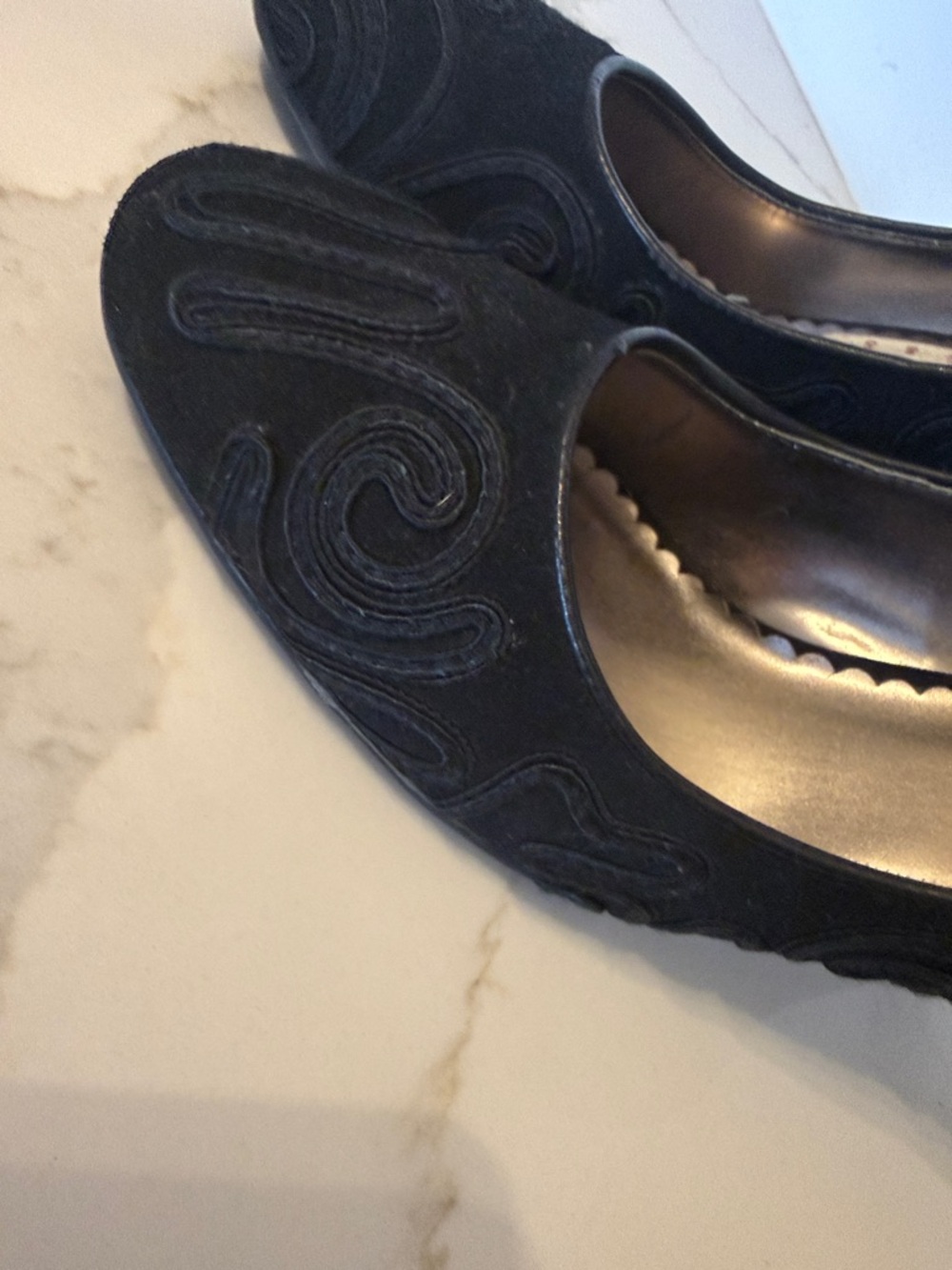Laura Ashley Black Swirl Embroidered Heels - Picture 5 of 5